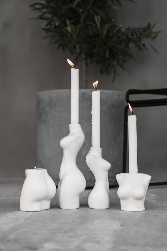 Ljusstake - Femina helfigur hvit 23,5cm