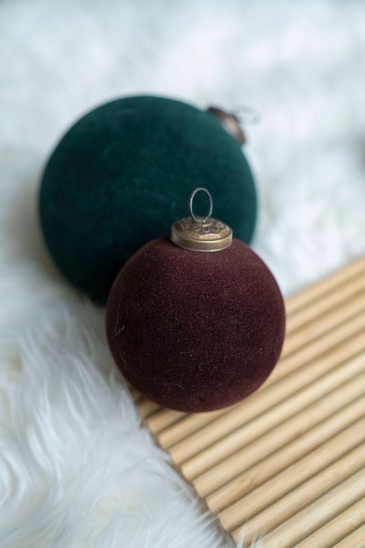 Julkula 10cm glas/velour – Brun/Röd