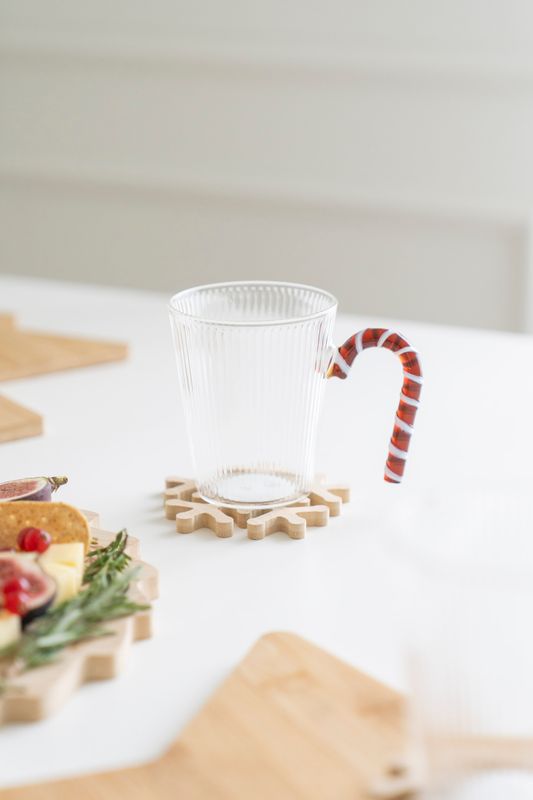 Tekopp - Glas Räfflor Candy Cane
